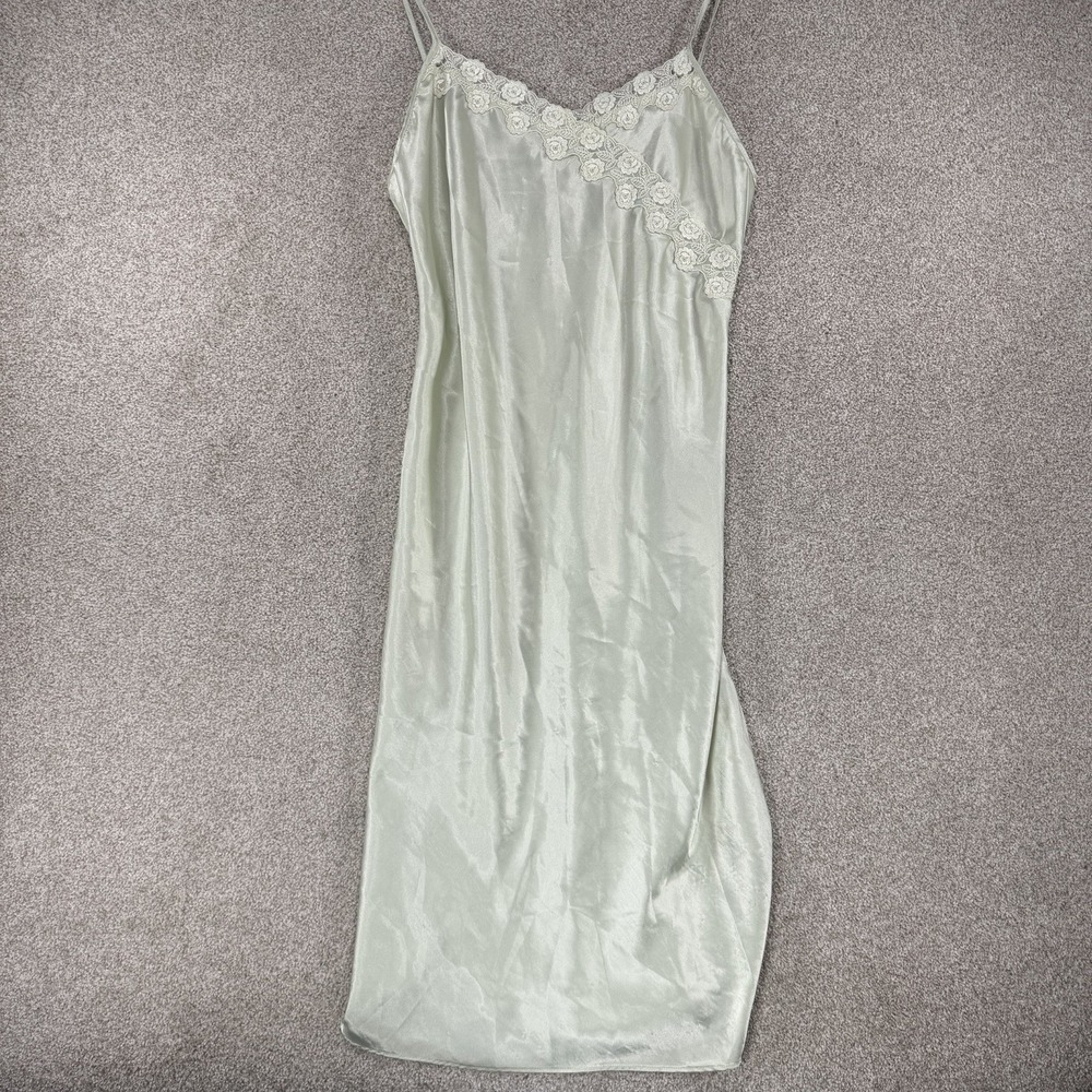 VTG Delicates Satin Chemise Gown S/M Y2K Lime Green‎ Slip Whimsigoth Fairycore